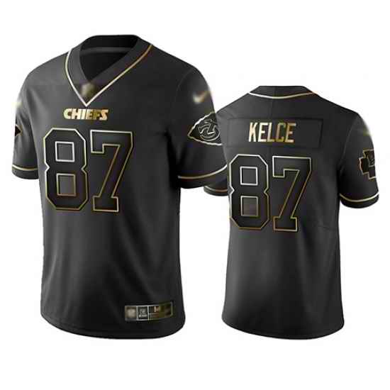 Chiefs 87 Travis Kelce Black Men Stitched Football Limited Golden Edition Jersey